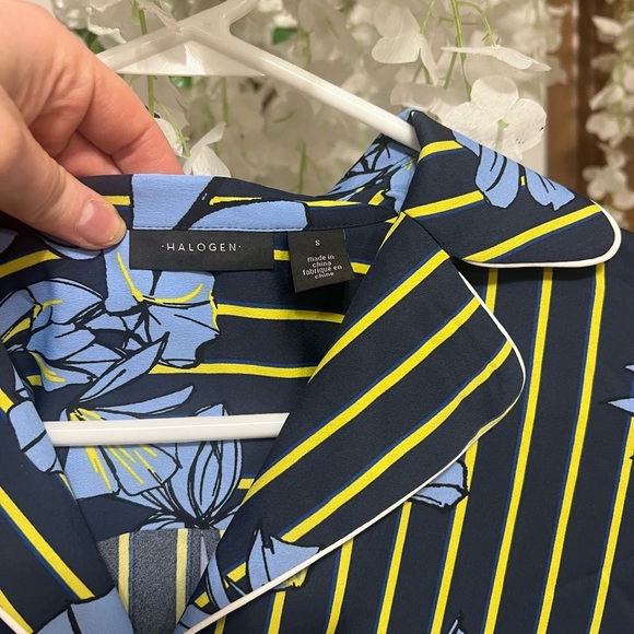 Halogen Blue and Yellow Floral Striped Blouse - Picture 3 of 6